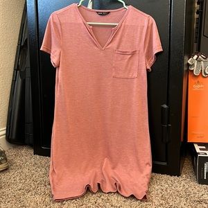 Pink v-neck t-shirt dress with pocket from Shein